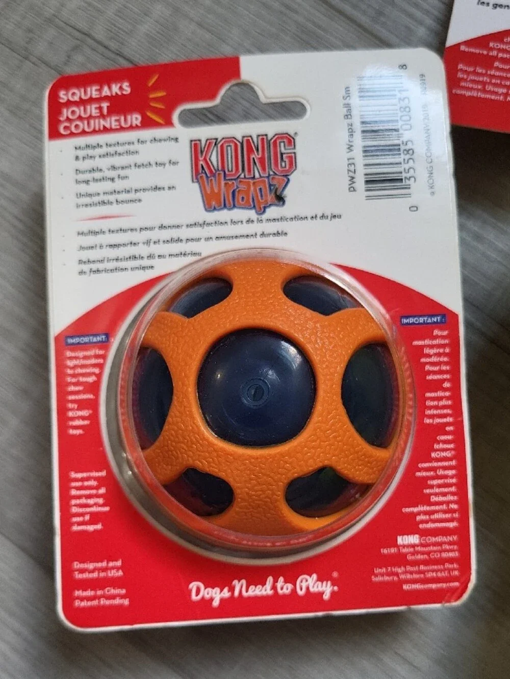 Bundle - KONG Yellow Tennis Balls (3) & Orange KONG Wrapz Fetch Toy